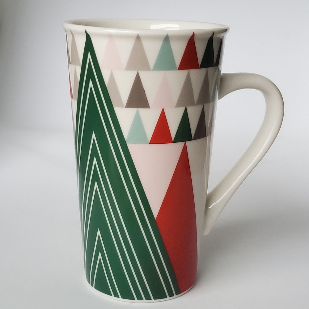 Starbucks Christmas Trees Holiday 18oz Coffee Mug Limited Edition Triangles EUC